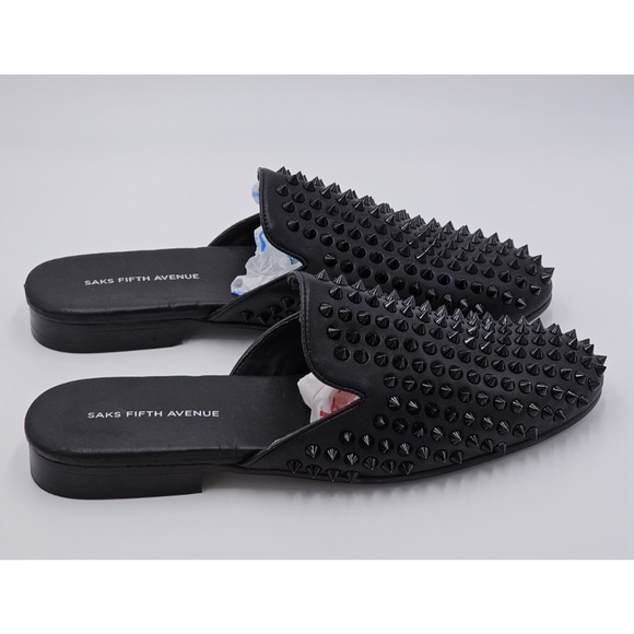 Saks Fifth Ave Rudy Studded Slides Mules Men’s 9.5 M Black NEW main image 5